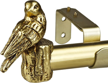 1-1/8 Inch Diameter Brushed Gold Curtain Rod with Bird Design Finials, 36-72'' Telescoping Single Curtain Rods for