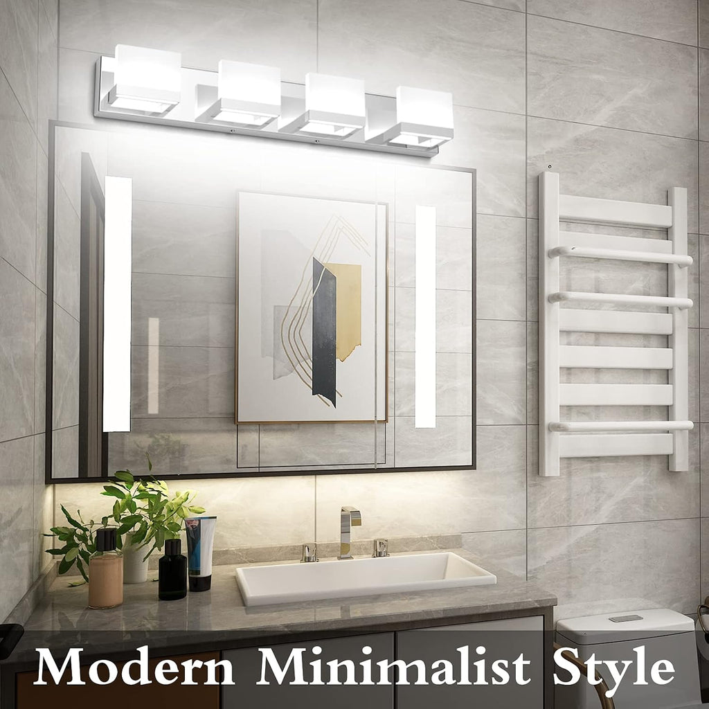 Dimmable Modern 4 Lights LED Vanity Light Up and Down Chrome Bathroom Wall Light Fixtures Over Mirror(White Light