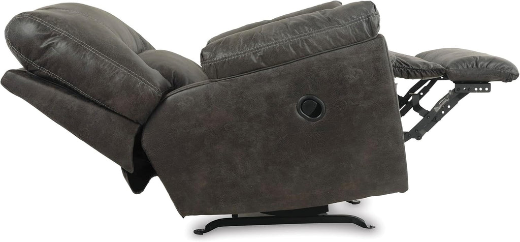 Contemporary Fabric Rocker Recliner, Pewter Finish, 41"x41"x41", Polyester Blend Upholstery, Pillow Top Arms