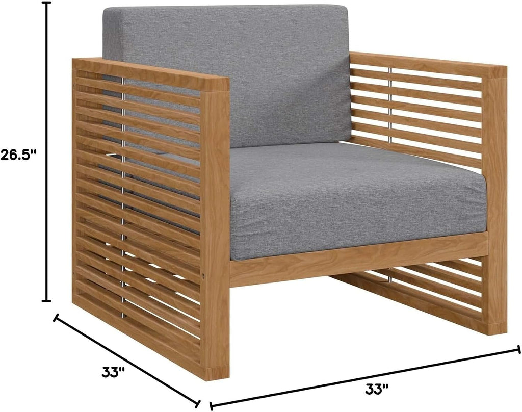 Carlsbad Outdoor Patio Teak Wood Armchair in Natural Gray