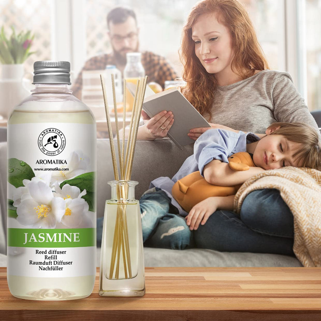 Reed Diffuser Refill Set Vanille & Jasmine with Jasmine Essential Oil 34 Fl Oz - 2 x 500ml - Fragrance Oil Reed