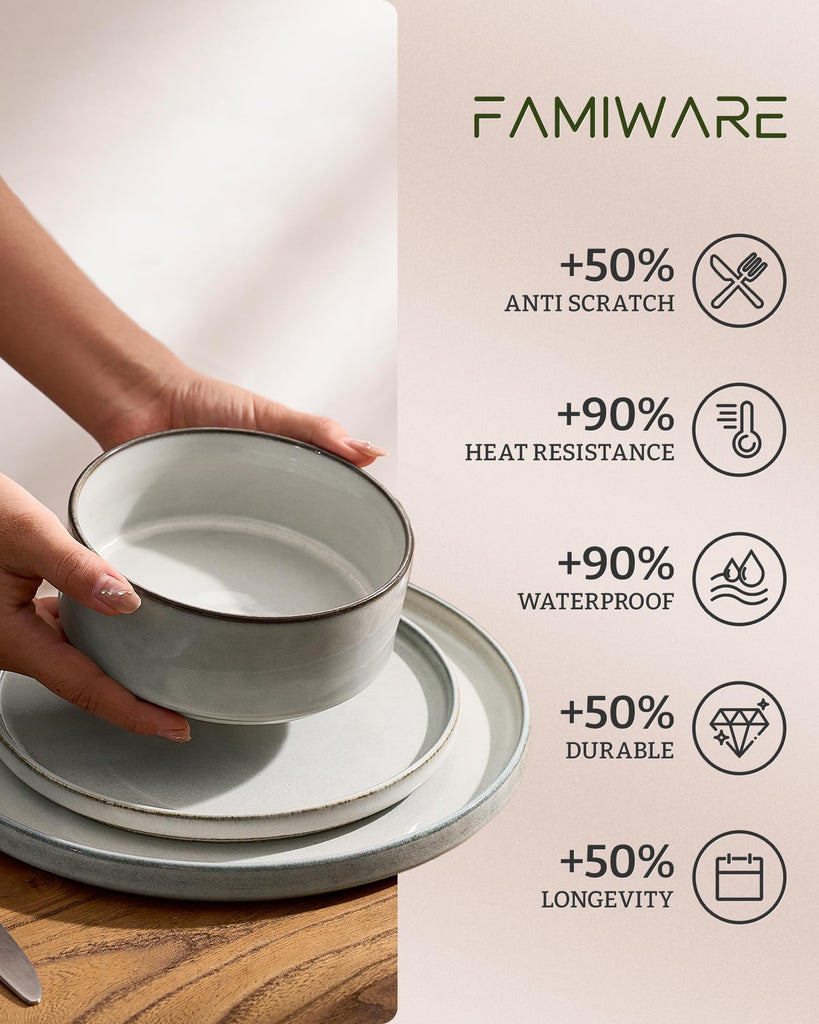 Annecy 12-Piece Stoneware Dinnerware Set, Grey White
