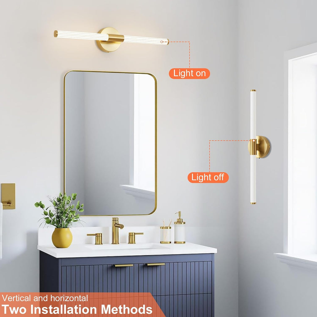 Gold Wall Sconces Set of Two Hardwired LED Vanity Light 23" | Dimmable 5CCT LED Bathroom Light Fixtures, 360° Full