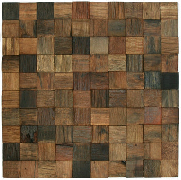 Reclaimed Boat Wood XL Tile - 12" x 12" Sustainable Southeast Asian Timber Grained Finish for Walls Ceilings &