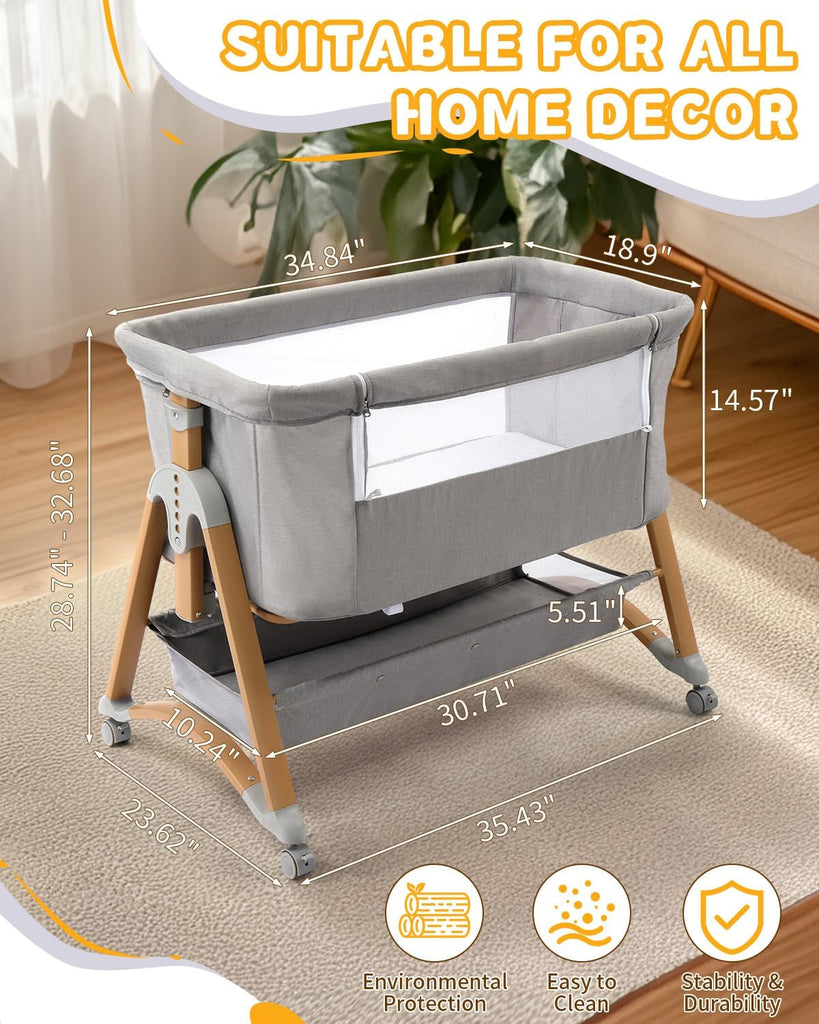 Baby Bassinet Bedside Bassinet, Baby Cradle with Machine-Washable Sheets, Four-Sided Breathable Mesh, 6 Height