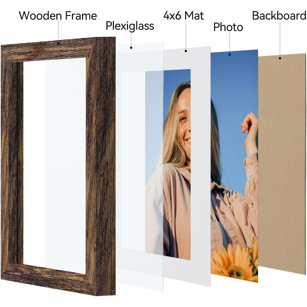 5x7 Picture Frames Set of 4, for Wall or Tabletop, Rustic Brown