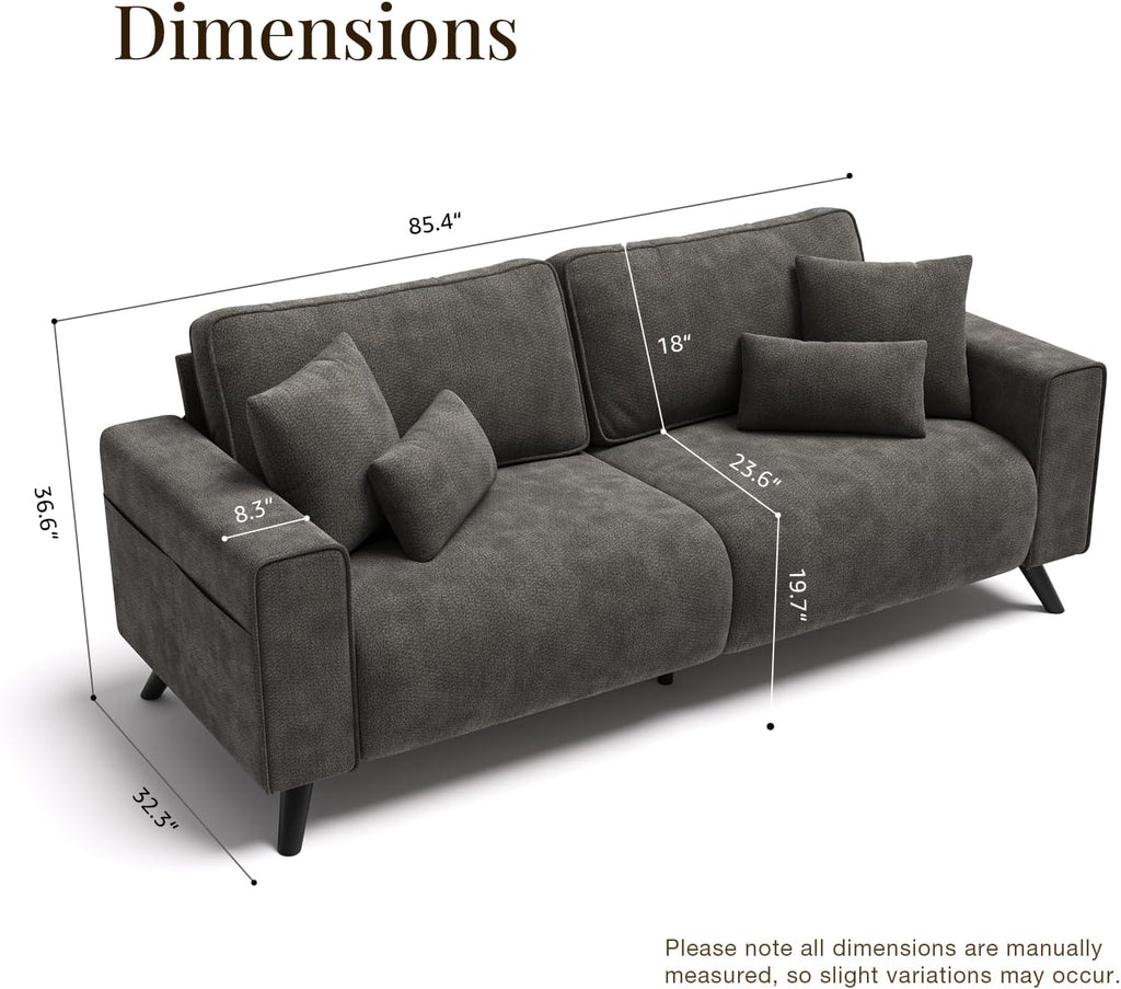 85" Modern Loveseat Sofa , Oversized Loveseat Couch with Deep Seat, Dark Grey Chenille 2 Seater Sofas