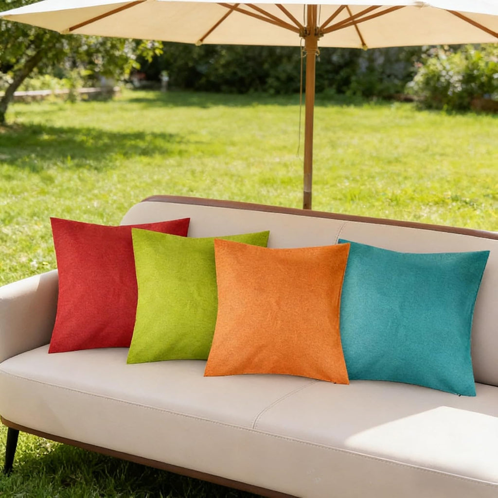 Pack of 4 Decorative Outdoor Waterproof Throw Pillow Covers ONLY Square Garden Cushion Cases, Tent and Sofa, 18 x 18