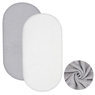 2 Pack Flannel Baby Bassinet Sheets 33 x 16 Inches Gray and White Soft Christmas Flannel Crib Sheets, Fit for Oval