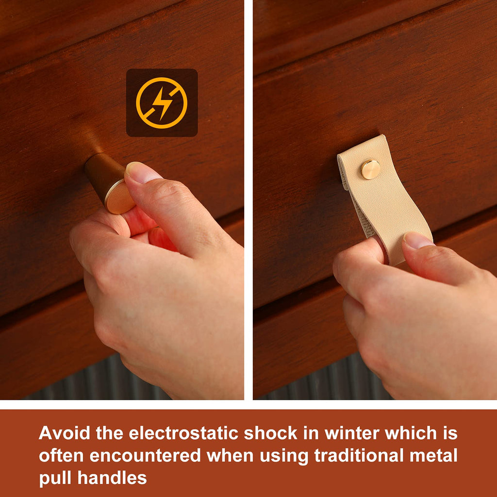 24 Pack Leather Drawer Pulls, Cabinet Handle with Screws, Light Brown