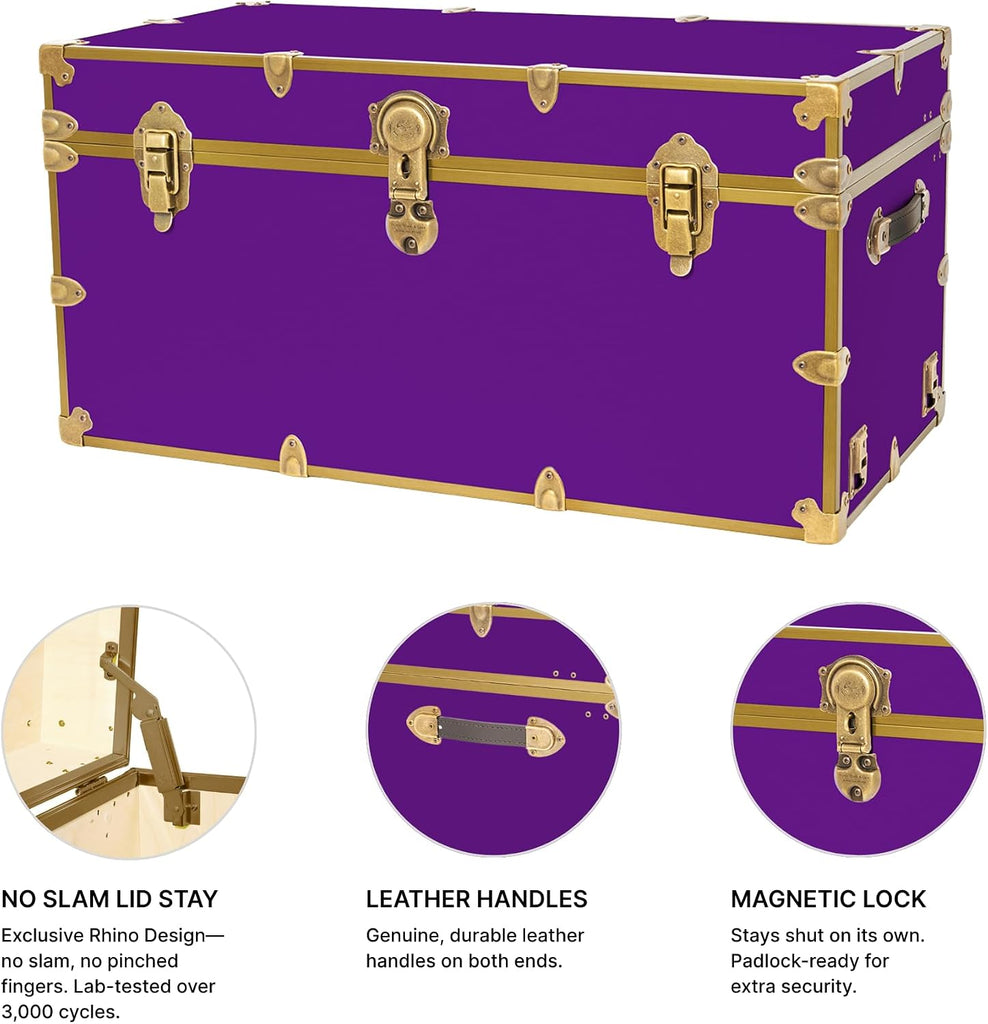Classic XXL College Trunk, Dorm Storage Chest, Bench, Antique Brass | 36"L x 18"W x 18"H, 1500+ lb Capacity, Birch