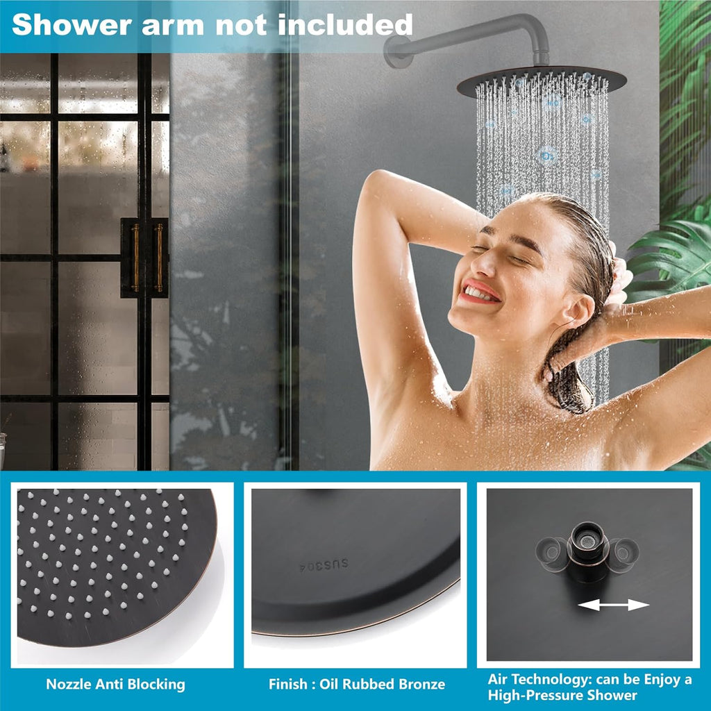Round Rainfall Shower Head High Pressure Stainless Steel Waterfall Large Rain Shower Head Ultra Thin Design,Oil Rubbed
