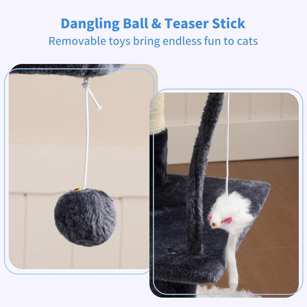 Cat Tree with Toy, Cat Tower Condo for Indoor Cats, Cat House with Padded Plush Perch