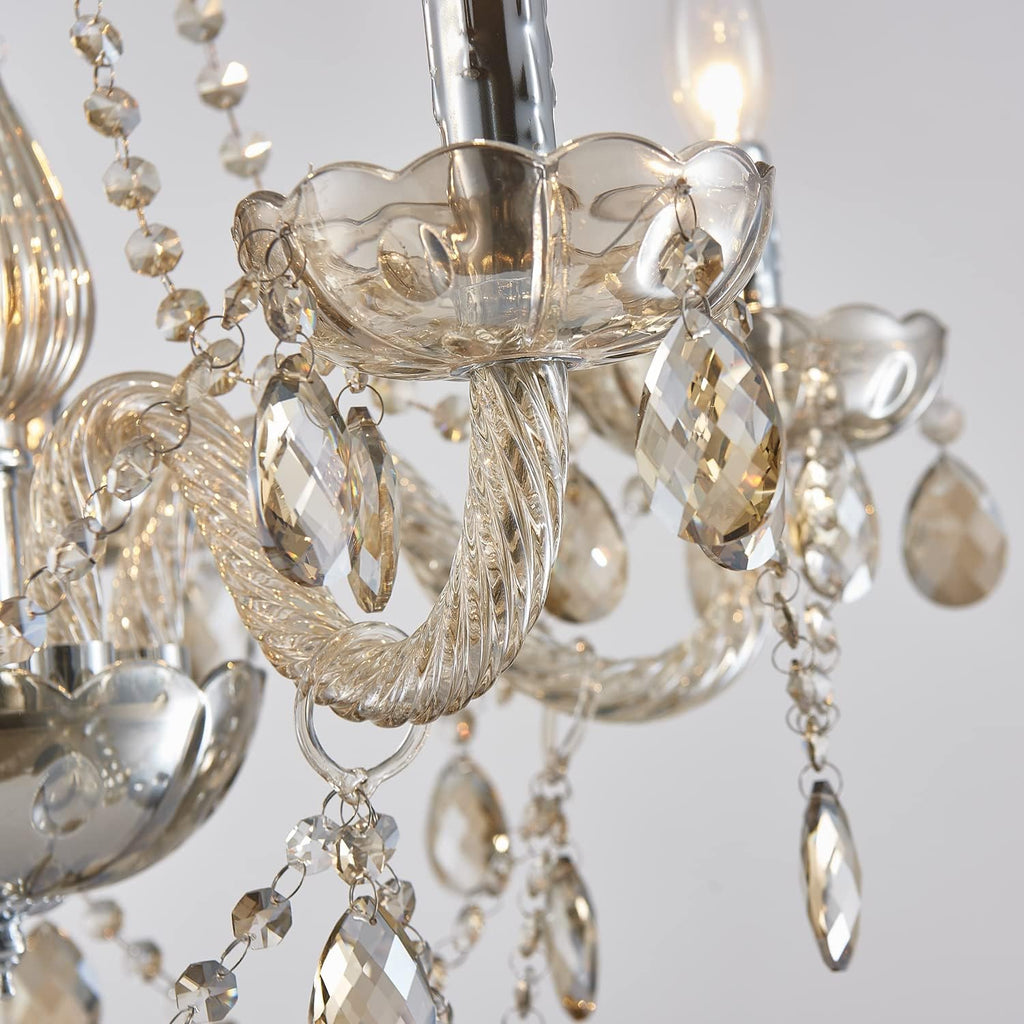 5 Light Modern K9 Crystal Chandelier for Dining Room, Pendant Ceiling Lighting Fixture for Bedroom, Living Room, Champagne Crystal