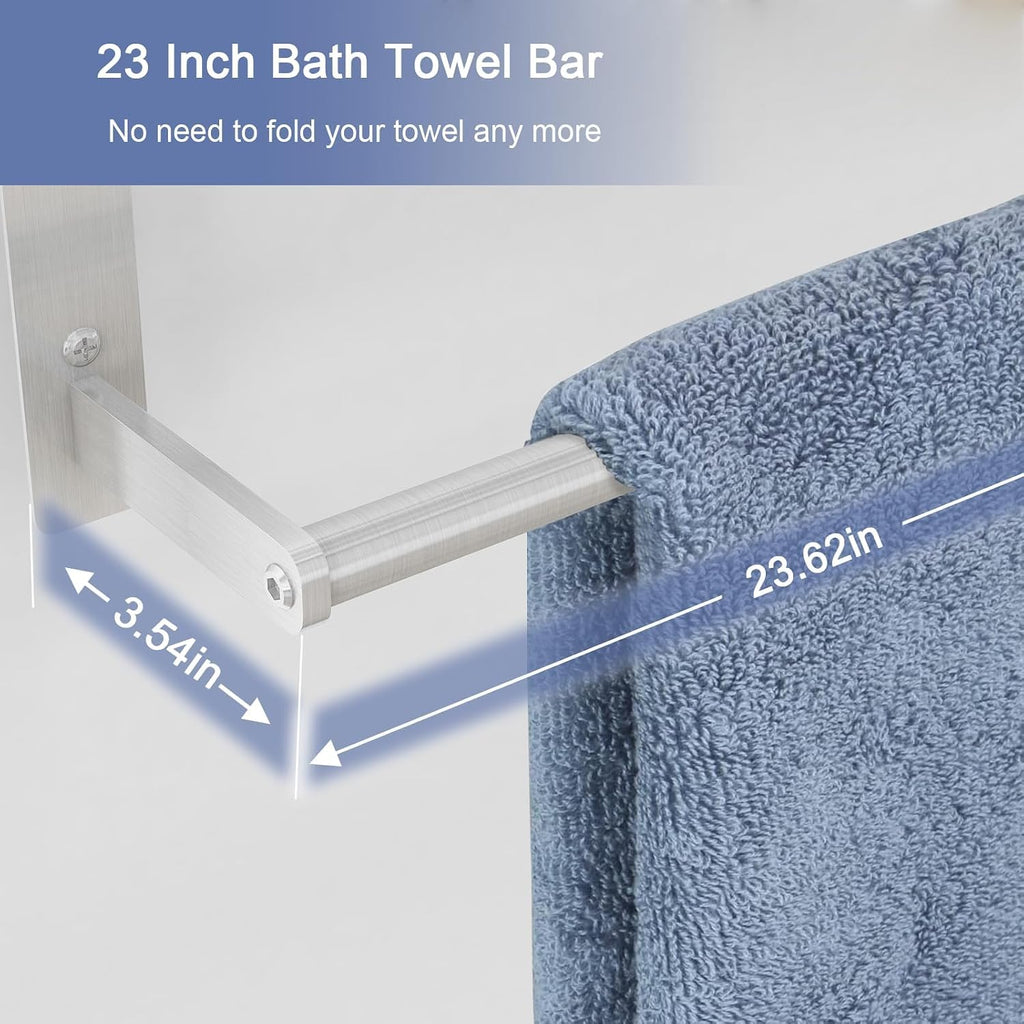 Bathroom Towel Rack with Bars, 24 Inch Towel Shelf, Brushed Nickel | 3-Tier Hotel Towel Racks Wall Mounted, Bath