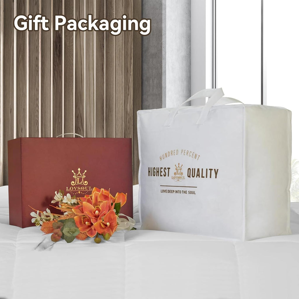 Organic 75% Goose Down Fiber Comforter Full,850+FP,1200TC,Extra Fluffy,Hotel-Luxury Ultra Soft All S