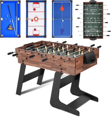 Foldable Multi Game Table, 4-in-1 Combo Game Table Set with Ping Pong, Hockey, Pool Billiards and Foosball for Adults, Home, Game Room, Friends & Family