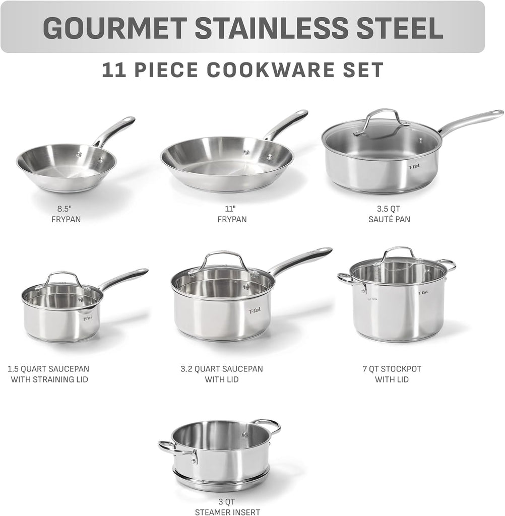 Stainless Steel Pots and Pans Set 11 Piece, Induction, Oven Broiler Safe 500F, Kitchen Cooking Set w/Fry Pans