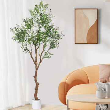 7ft Faux Olive Tree, Artificial Olive Tree Indoor with Realistic Leaves and Fruits, Fake Potted Topiary Tree Office