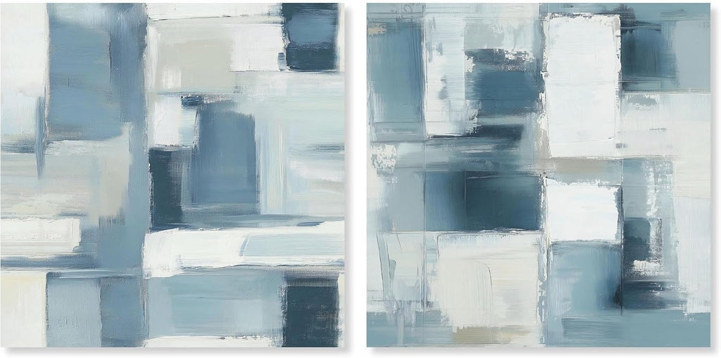 Modern Minimalist Blue Abstract Pair 2 Panel Set Canvas Print Abstract Wall Art by , Gallery Wrapped, 24 x 24