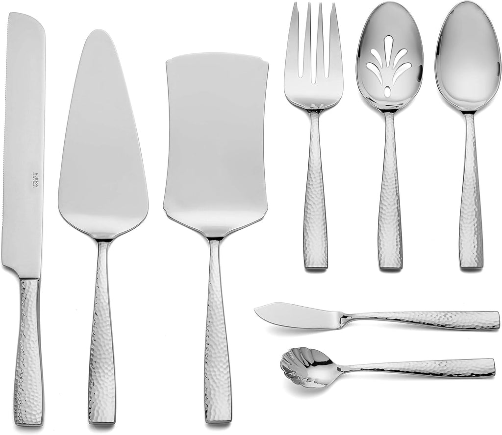 68-Piece Hammered 18/10 Stainless Steel Silverware Cutlery Set with Serving Set, Flatware Service for 12 (68-Piece Set)