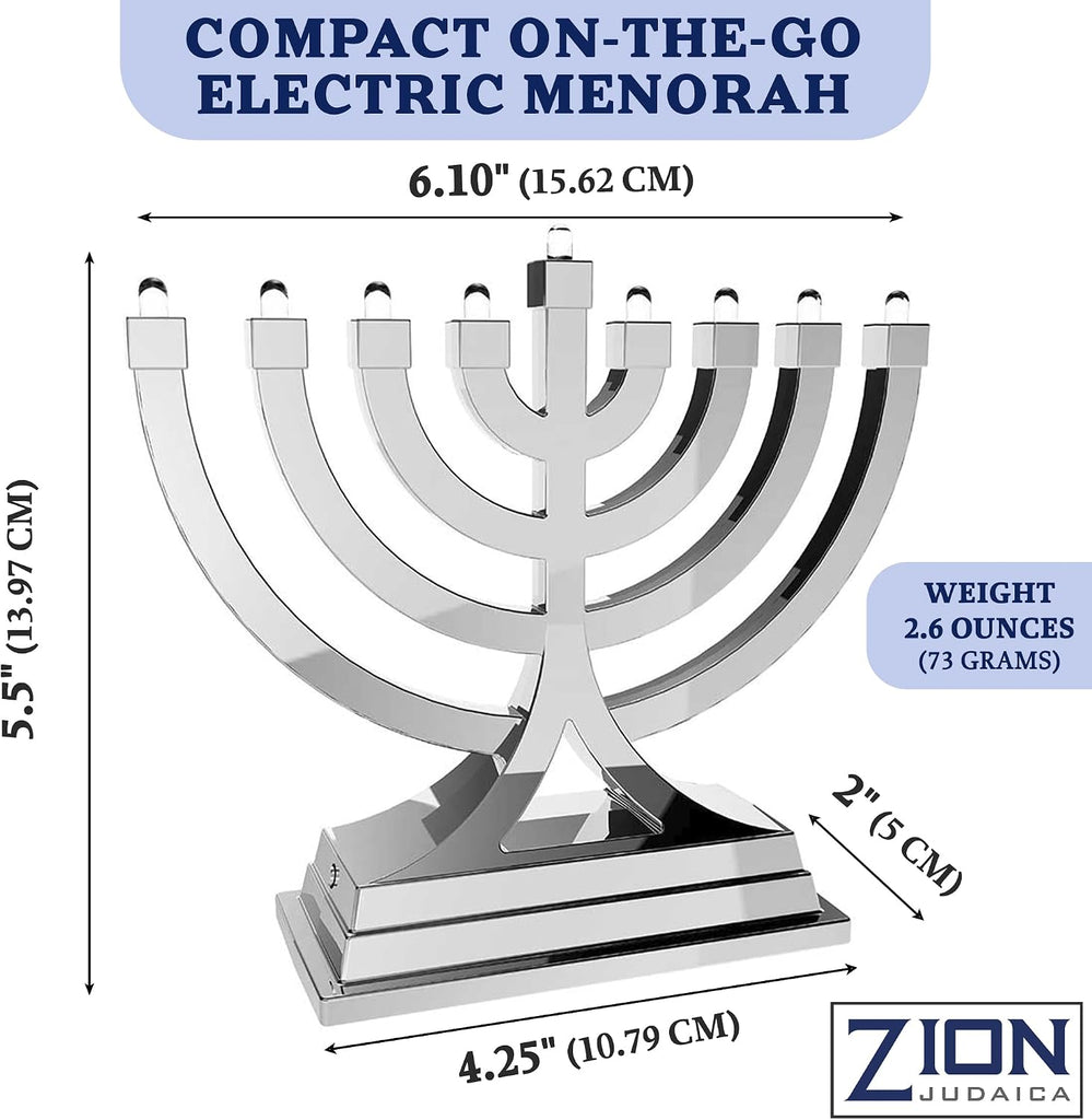 Mini Electric LED Battery or USB Powered - Push Button Multi Light Settings - Hanukkah Battery Operated Minorah Small