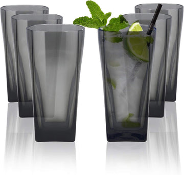 20-Ounce Reusable Plastic Water Tumbler, Clear Shatterproof Drinking Glasses, BPA Free, Set of 6 (20 Oz, Gray)