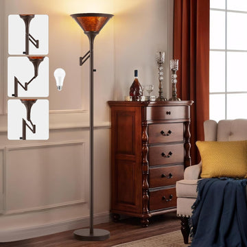 Floor Lamps - 70" Brown Torchiere Standing Floor Lamp with Adjustable Swing Arm