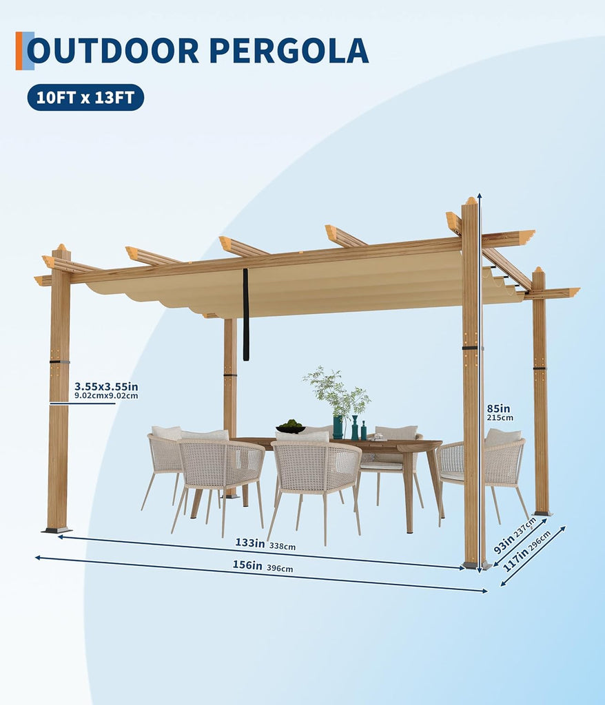 10x10 ft Outdoor Metal Pergola, Aluminum Pergola Gazebo with Adjustable Canopy & Reinforced Frame