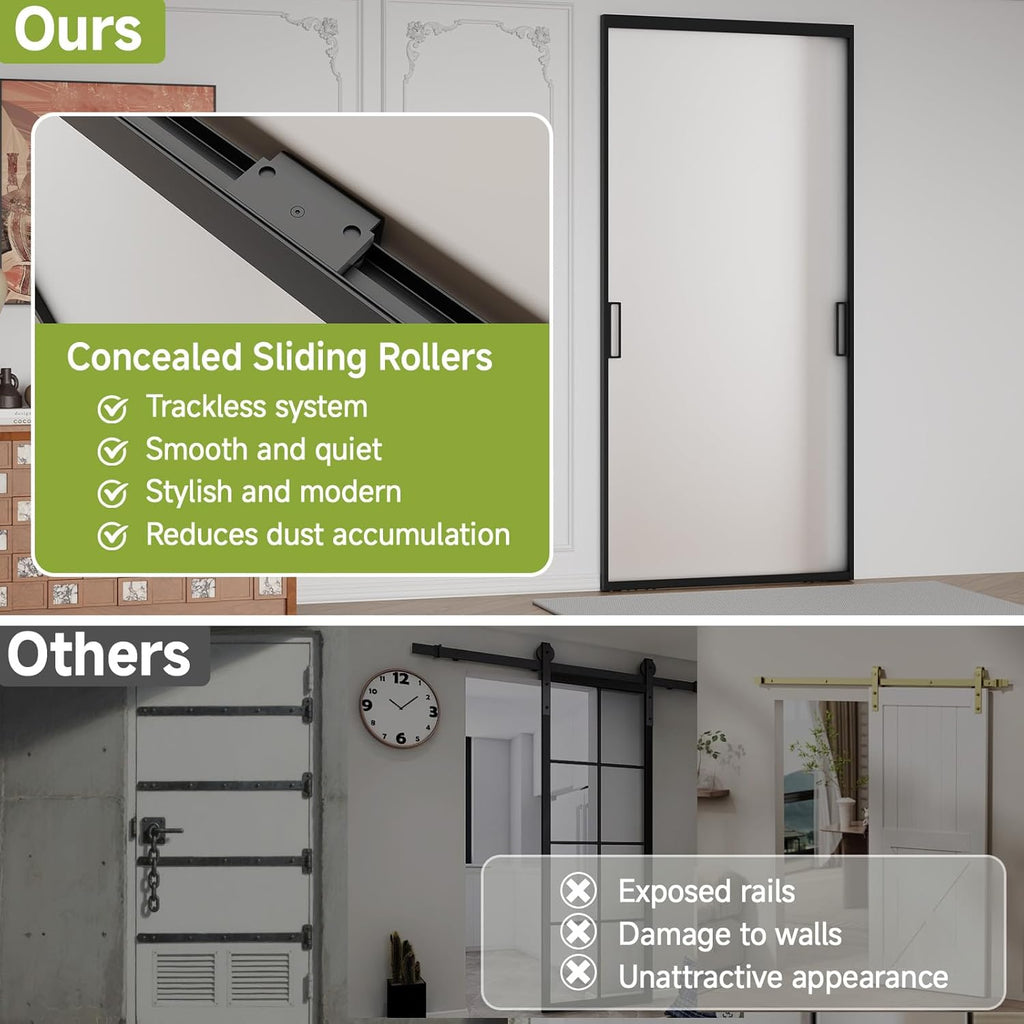 40" x 87" Concealed Sliding Glass Barn Door with Soft Close Hardware Kit, 5/16" Frosted Tempered Gla