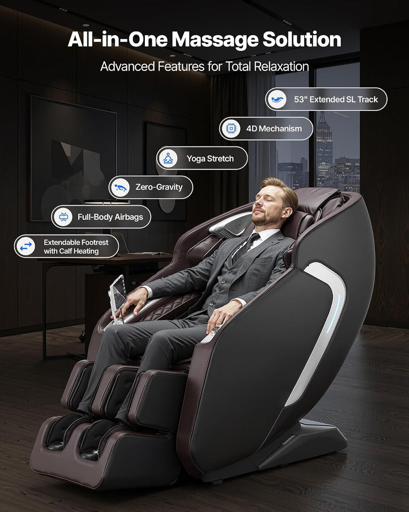 Massage Chair, 4D Full Body Zero Gravity Recliner with SL Track, Yoga Stretch, AI Voice Control, Heat, Foot Roller