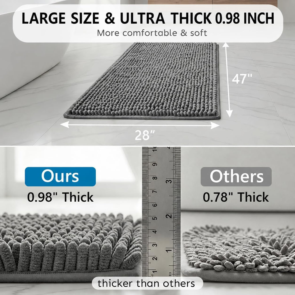 Bathroom Rugs 47x28, Ultra Soft Chenille Bath Mat, Super Absorbent & Quick Dry Bathroom Mat, Non Slip Machine