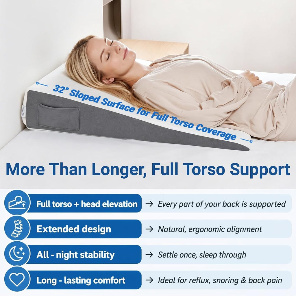 FSA Eligible 31" Extra-Long Wedge Pillow for Sleeping, Reflux,Snoring,White | Full-back support, Gentle upper-body