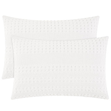 Cotton Waffle Pillow Shams King Size 20" x 36", White, No Insert