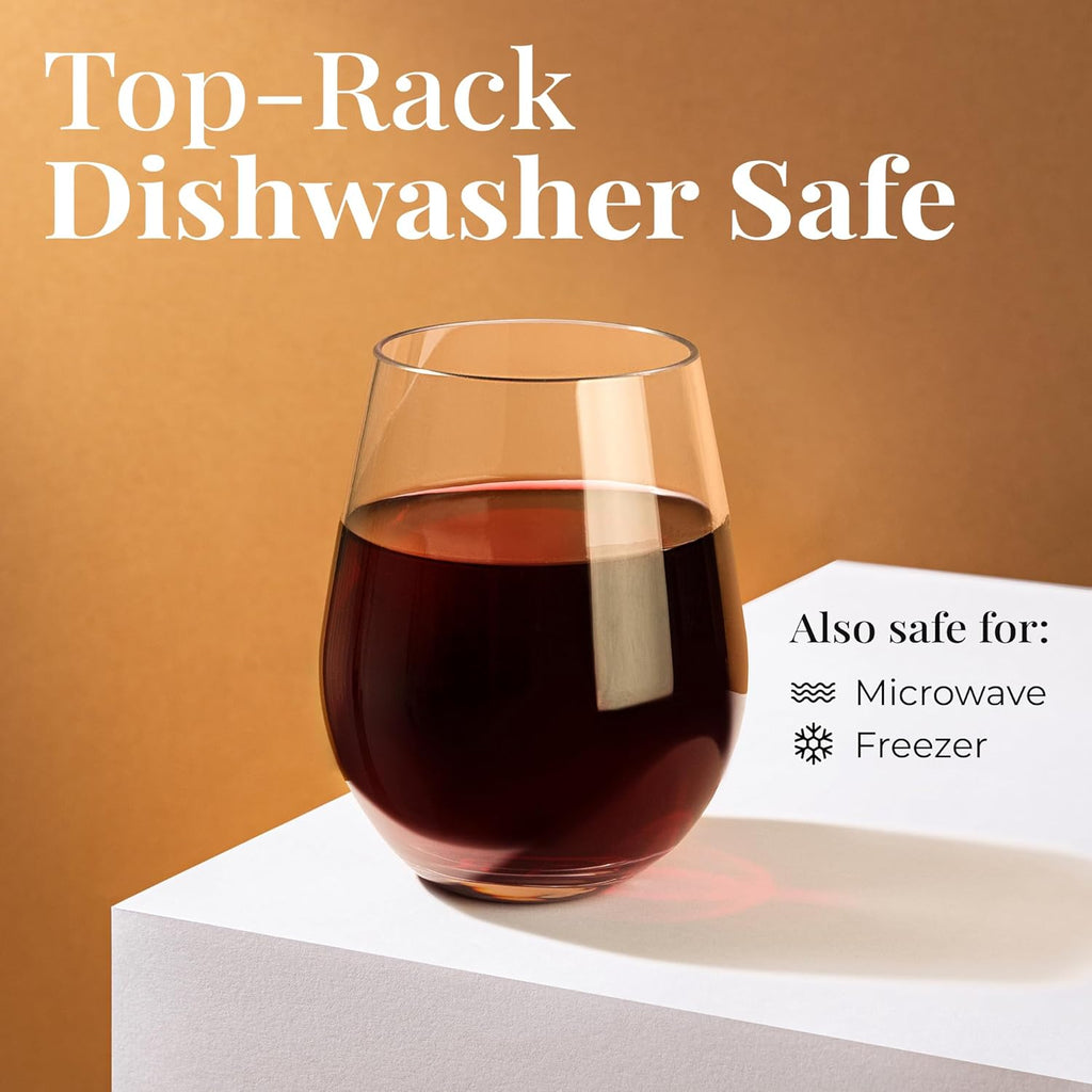 Unbreakable Plastic Stemless Wine Glasses 20 oz | 100% Tritan Heavy Base | Shatterproof Glassware | Ideal For