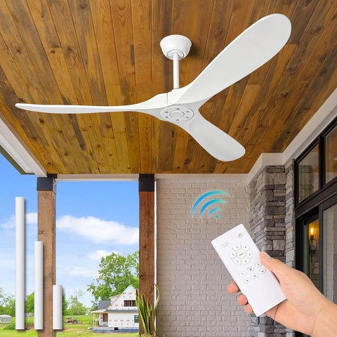 Inspired Maverick Style 52" White Ceiling Fans Without Lights, 52 Inch Outdoor Ceiling Fans no Lights, 3 Blade Solid Wood Waterproof Ceiling Fan with Remote Control for Indoor Outdoor Farmhouse/Patio Porch - White Blades A102-B0CMTJTWLL