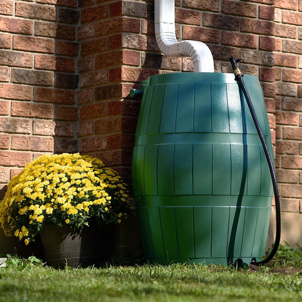 Raincatcher, Flat-Back Rain Barrel with Spigots, 50 Gallon, Green | Portable Water Storage Container Tank with