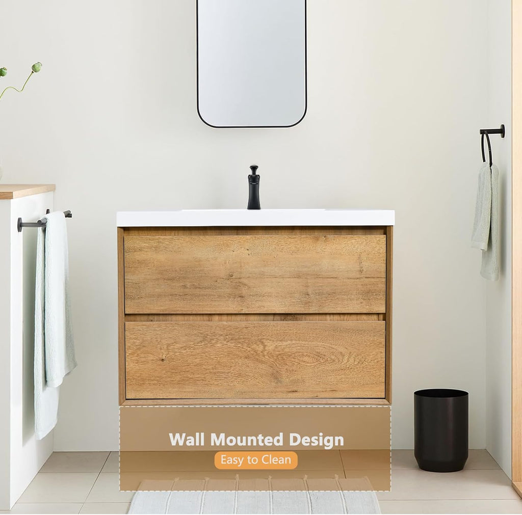36 in. Floating Bathroom Vanity in Natural Oak