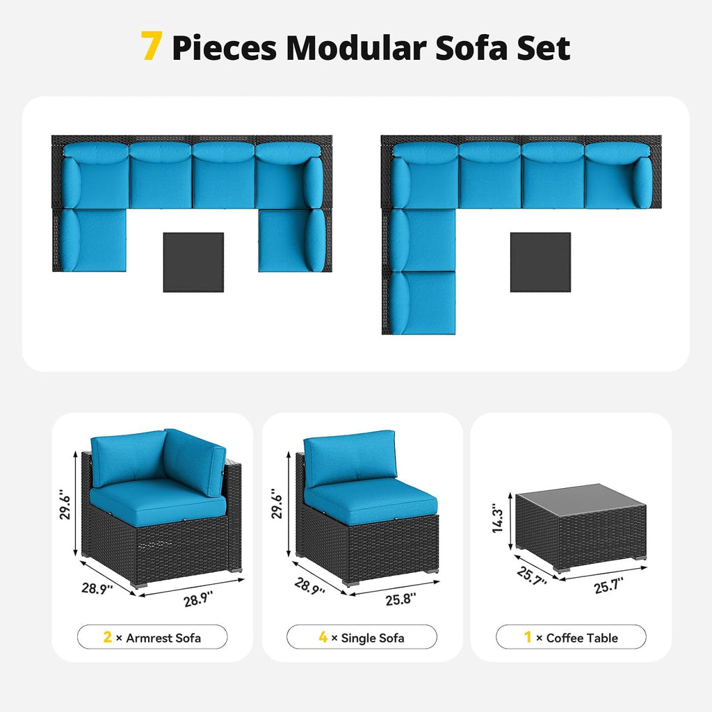 Patio Furniture Set, 7 Piece Outdoor Sectional Sofas with Waterproof Cover, Wicker Rattan Outdoor Furniture Patio