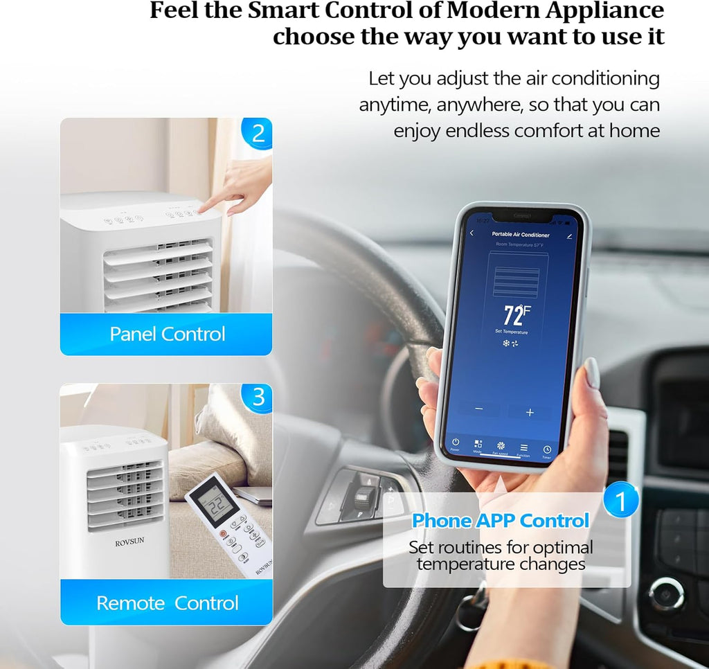 WiFi Enabled Smart 10000 BTU Portable Air Conditioner with Heat, 4-in-1 Cooler, Heater, Dehumidifier & Fan