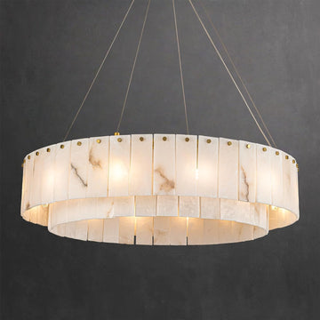 Alabaster Chandelier Round,Modern Drum Chandeliers,Spanish Marble Pendant Light Fixture for Living Room,Dining Room,Bedroom,Foyer,Kitchen Island,D32 inchs,12-Lights G9