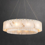 Alabaster Chandelier Round,Modern Drum Chandeliers,Spanish Marble Pendant Light Fixture for Living Room,Dining Room,Bedroom,Foyer,Kitchen Island,D32 inchs,12-Lights G9 A125-B0F5WXLSNY
