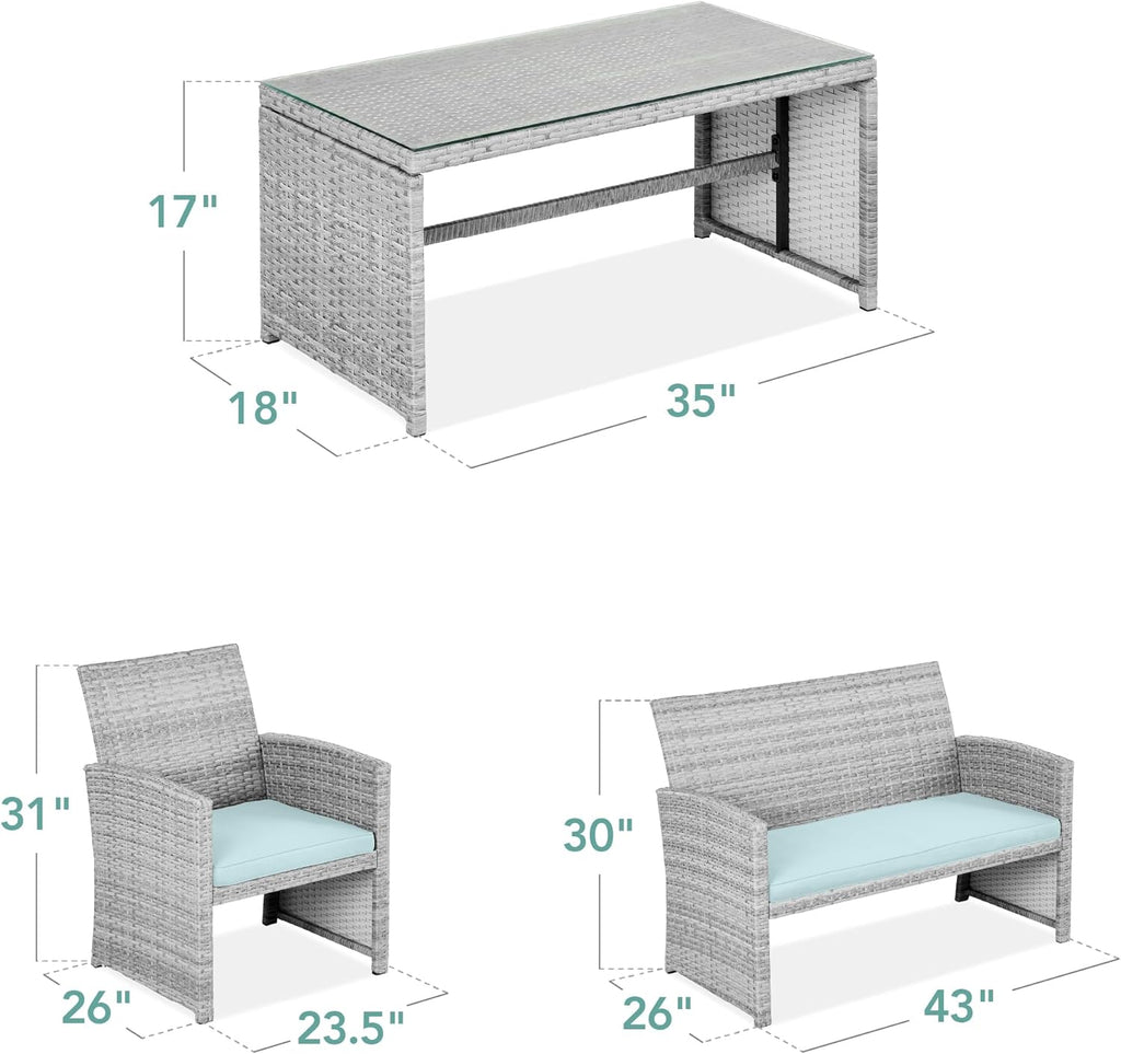Best Choice Products 4-Piece Outdoor Wicker Patio Conversation Furniture Set for Backyard w/Coffee Table