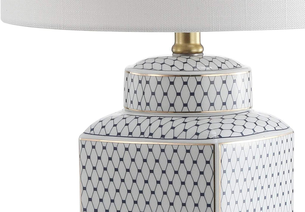 21.5" White and Navy Blue Ceramic Ginger Jar LED Table Lamp
