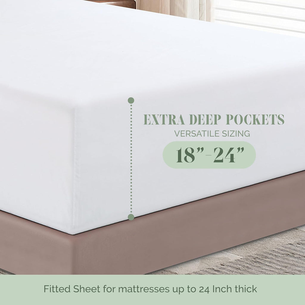 Luxury 1500 Premium Hotel Quality Microfiber 4-Piece Sheet Set - Soft, All Around Elastic 18-24 Inches Deep Fitted