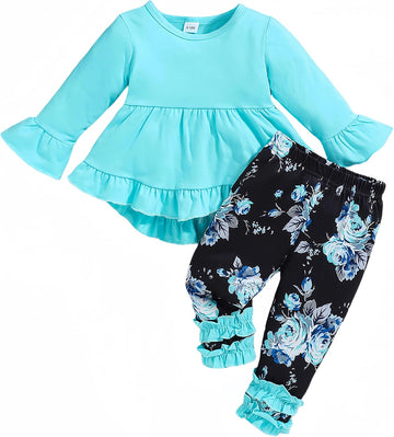 Baby Girl Clothes Infant Toddler Girl Outfit Long Sleeve Shirts Top Rufffle Pants Little Girls Clothes
