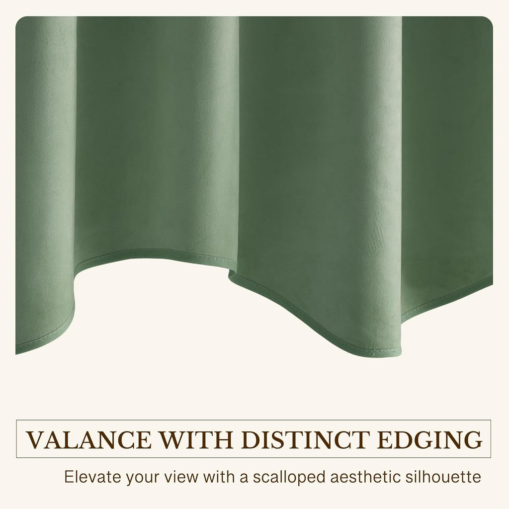 Sage Green Valance for Windows, Soft Wavy Sage Kitchen Curtains, Aesthetic Window Treatment , 52x18 Inch, 1 Panel