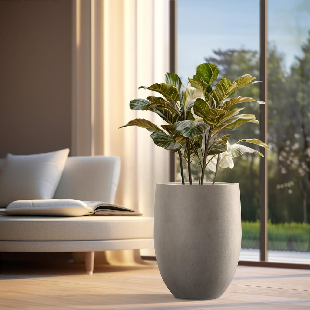Weathered Concrete Planter 21.7" Tall All-Weather Round Large Pot | Handcrafted Cement Bullet, Anti-Frost & UV