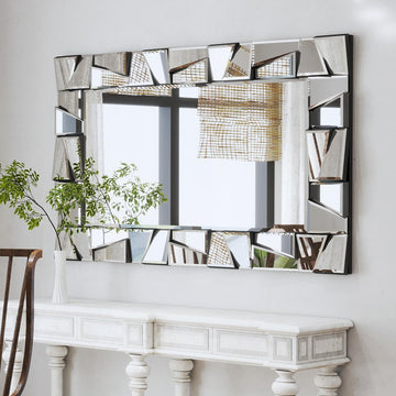 Decorative Mirrors for Wall, 47'' x 32'' Large Living Room Mirror with 3D Glass Beveled Frame, Rectangle Modern