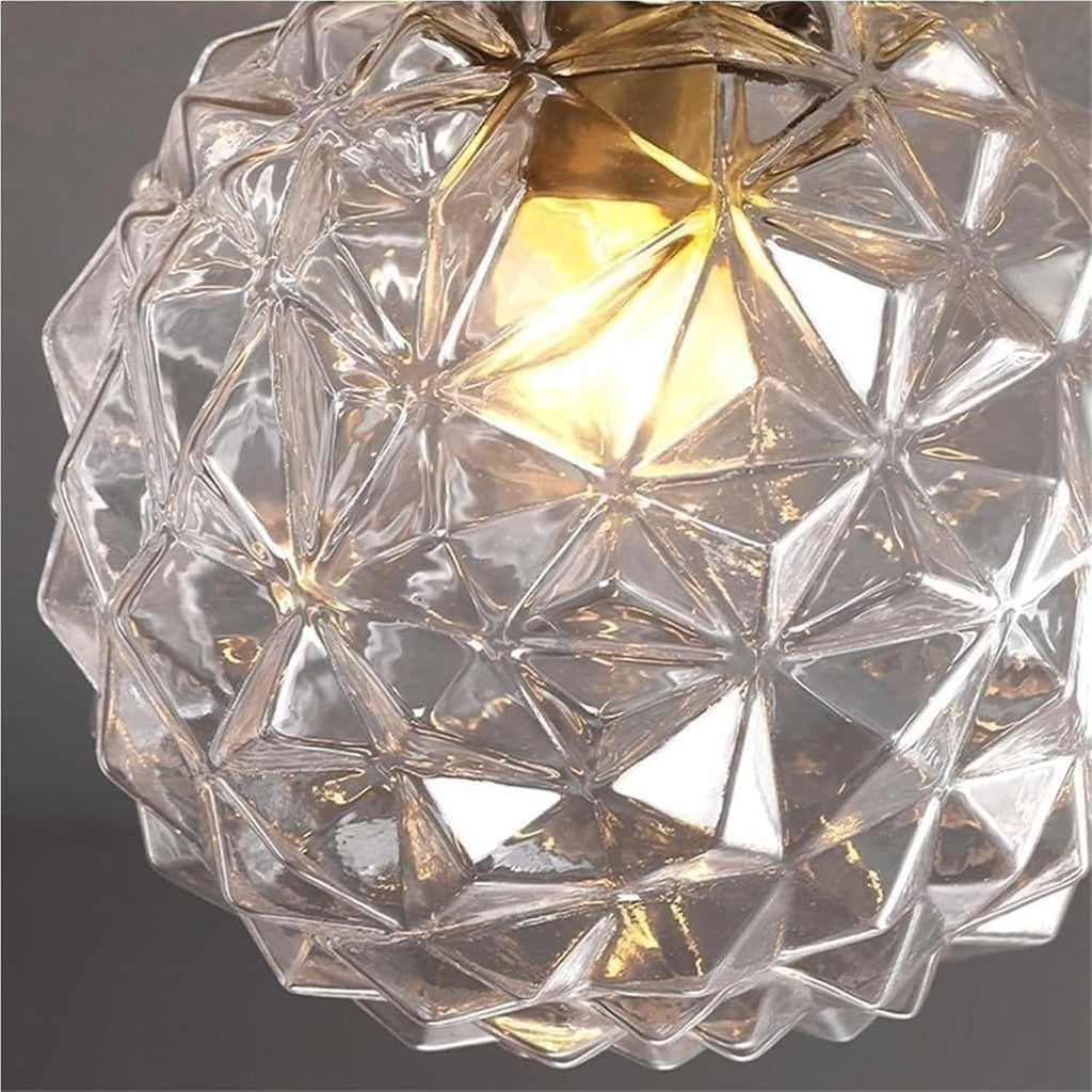 Modern Gold Flush Mount Ceiling Light with Faceted Clear Glass Globe Shade Small Decorative Accent Lighting Fixture